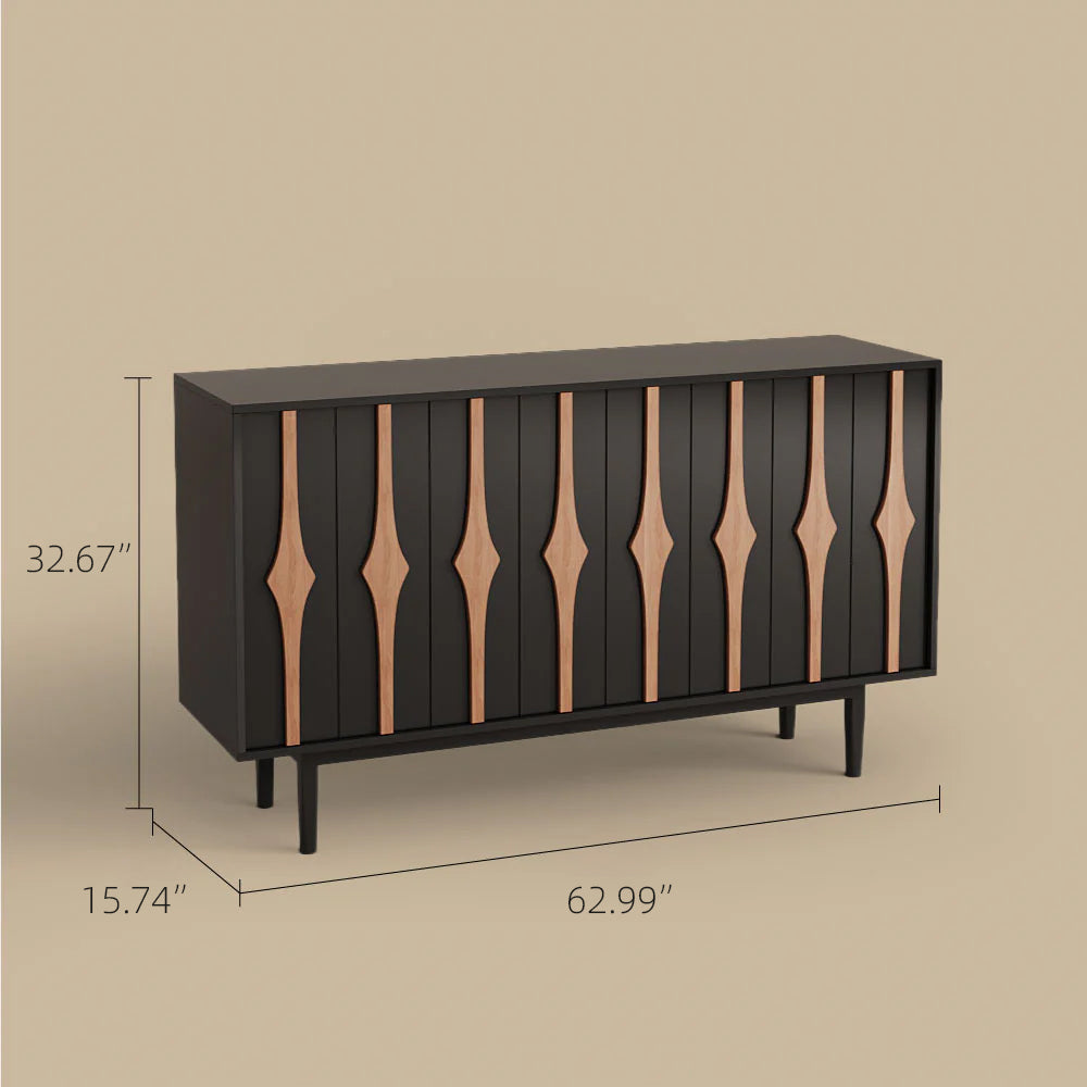 62.9'' Modern Black & Natural Wood Sideboard Cabinet with Decorative Slatted Doors