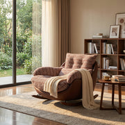 Rocking Lounge Chair with Textured Upholstery and Brown Wraparound Shell