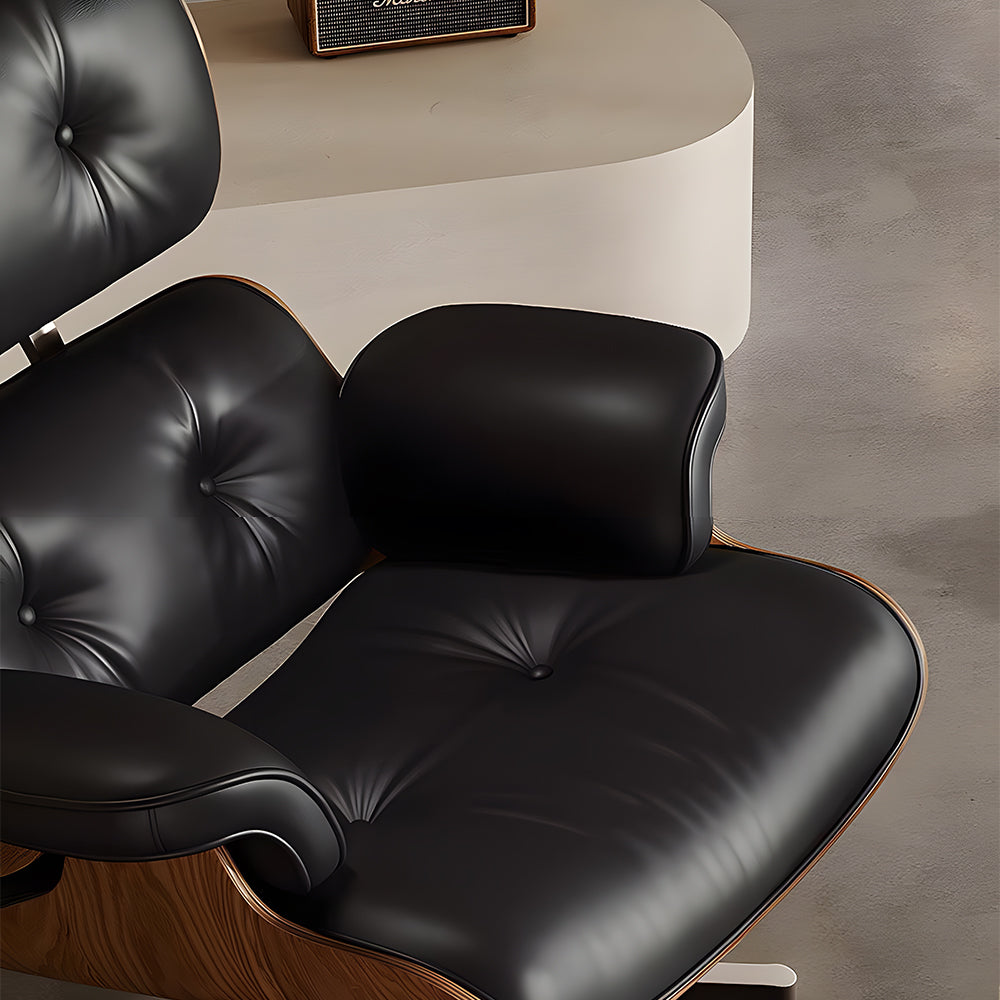 Mid Century Modern Lounge Chair Faux Leather Upholstery Walnut Wood Veneer Recliner Armchair