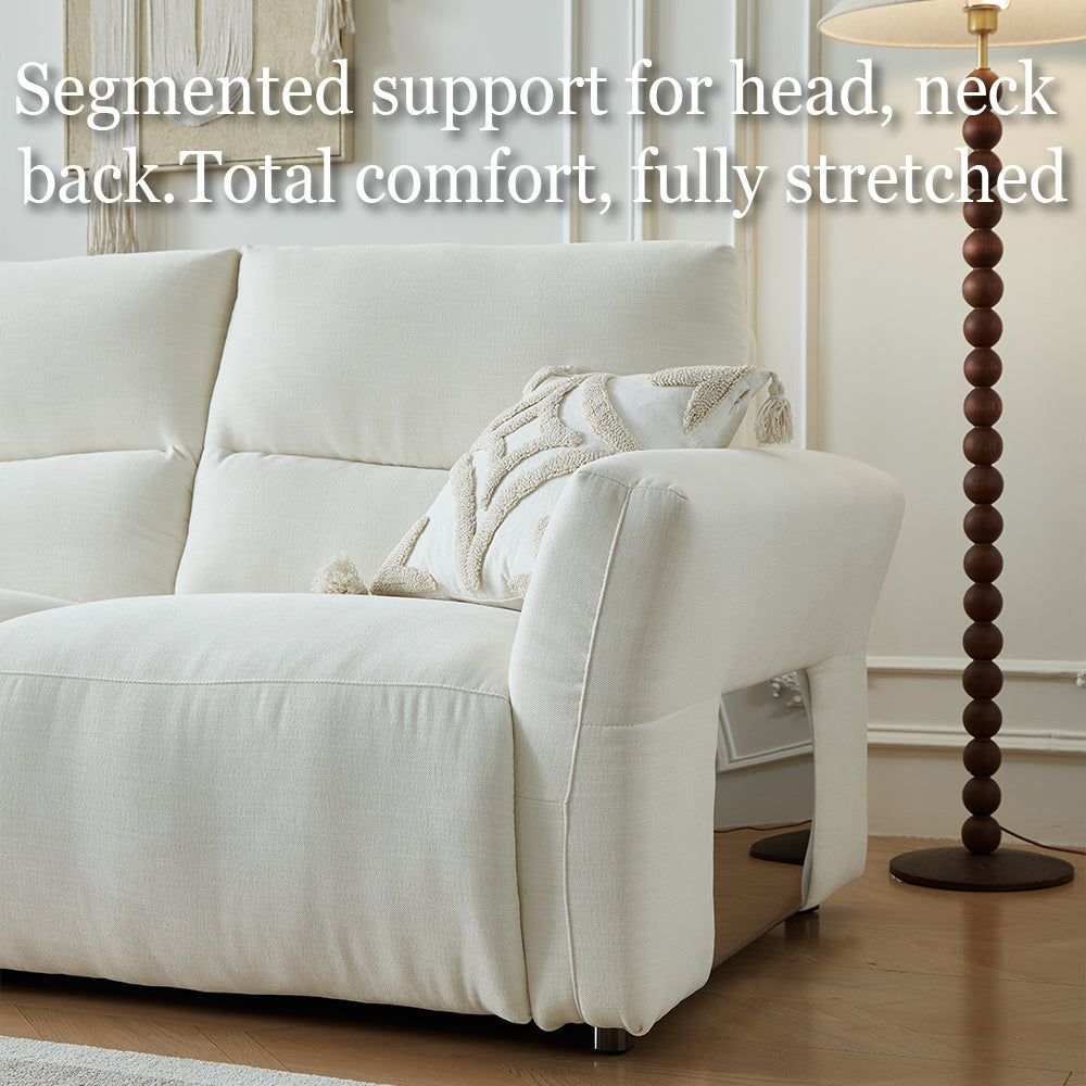 106.2'' Modern Electric Reclining Sofa Cream Fabric Power Sofa with Adjustable Footrest and Wide Armrests