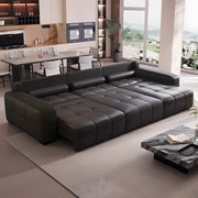 130.7'' Modern Power Reclining Sectional Sofa Black Genuine Leather Deep Seat Electric Lounge Sofa with Chaise