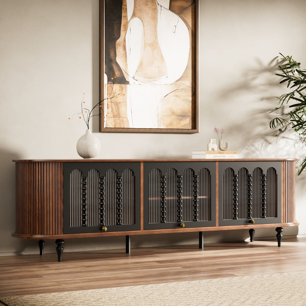 78" Flipper Glass Door Mid-Century Modern TV Stand
