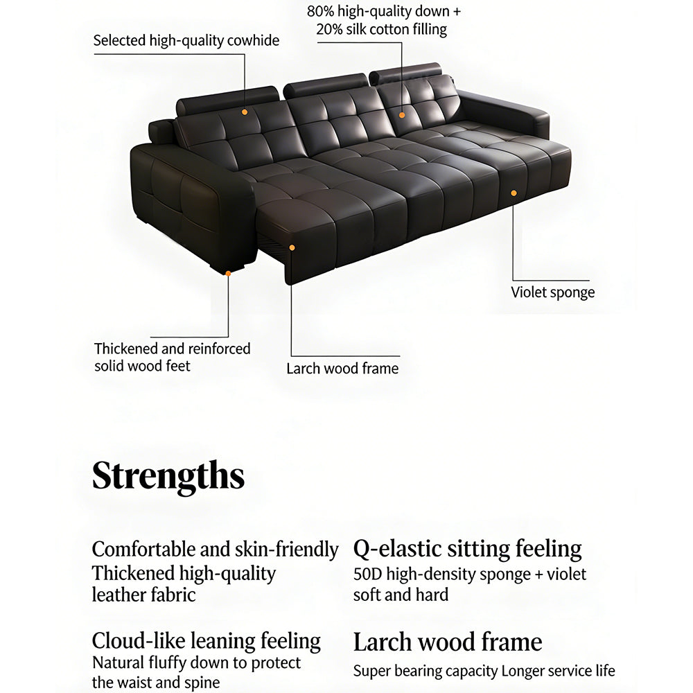 130.7'' Modern Power Reclining Sectional Sofa Black Genuine Leather Deep Seat Electric Lounge Sofa with Chaise