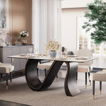 Load image into Gallery viewer, Modern Luxury Dining Set S-Shaped Walnut Base Marble-Effect Table × Gray &amp; Gold Sideboard
