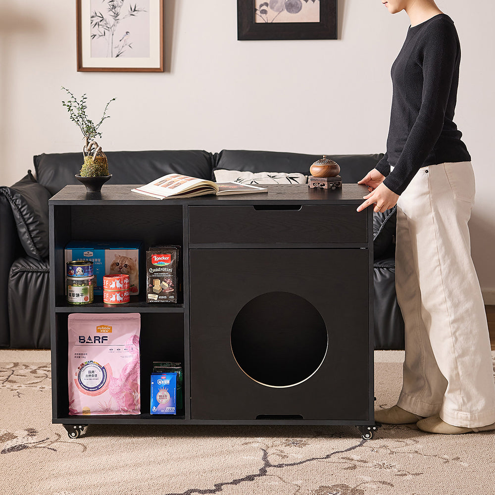 Modern Pet House Side Cabinet Wooden Storage End Table Multi Functional Design