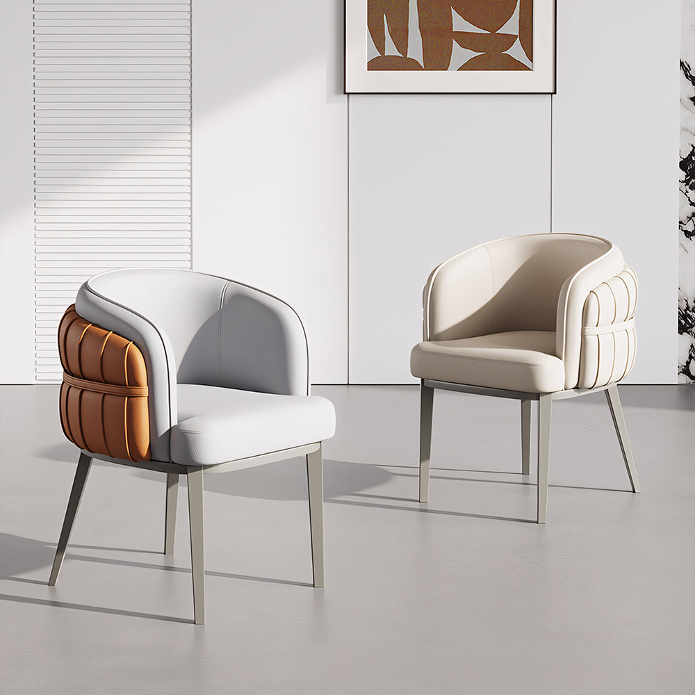 Set of 2 Modern Upholstered Dining Chair with Curved Backrest Cream Accent Chair Minimalist Dining Chair