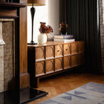Load image into Gallery viewer, 62.99" Rustic Media Console with Circular Textured Doors and Concealed Storage and Cable Cutouts

