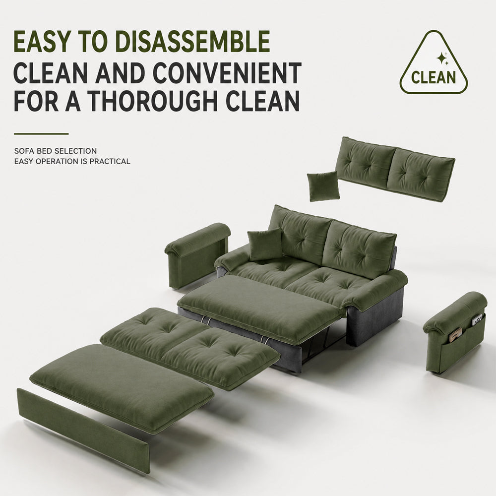 Modern Chenille Sofa Bed Convertible Couch with Storage Pockets
