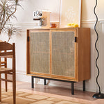 Load image into Gallery viewer, 39" Modern Rattan Sideboard 2-Door Natural Wood Buffet Cabinet with Metal Legs

