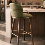 Load image into Gallery viewer, Modern Upholstered Bar Stool with Curved Backrest Gold Arm Detail Wooden Legs Counter Chair 1 Piece
