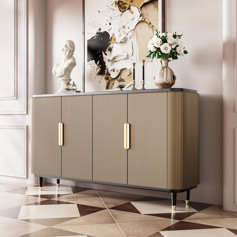 59'' Modern Luxury Elegant Gray and Gold Sideboard with Shelves