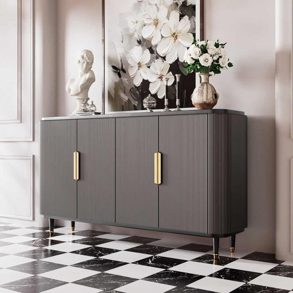 59'' Modern Luxury Elegant Gray and Gold Sideboard with Shelves
