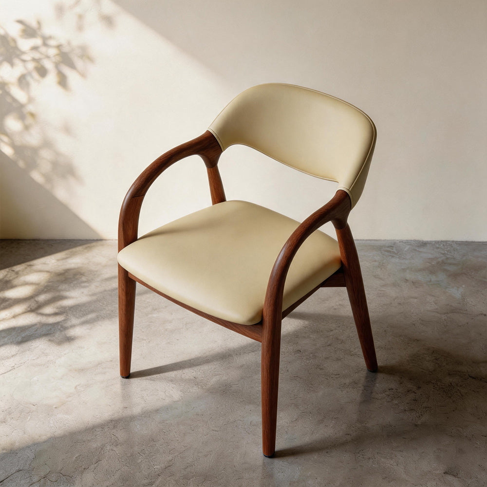Modern Wood Dining Chair with Cream Upholstered Seat and Curved Arms 1 Piece