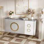Load image into Gallery viewer, 62.4" Sleek Modern White and Gold Buffet Cabinet with Circular Accents

