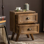 Load image into Gallery viewer, Vintage Distressed Wood Nightstand with Rattan Drawer Front Mid Century Bedside Table with Tapered Legs

