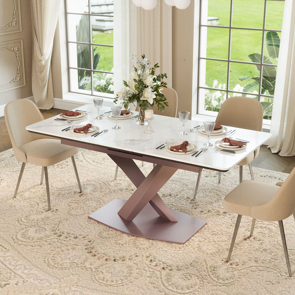 59" to 70.8" Elegant Extendable Dining Table with Sculptural Cross-Base