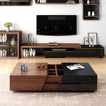Load image into Gallery viewer, Modern Walnut &amp; Black Extendable Coffee Table Expandable Design with Large-Capacity Storage
