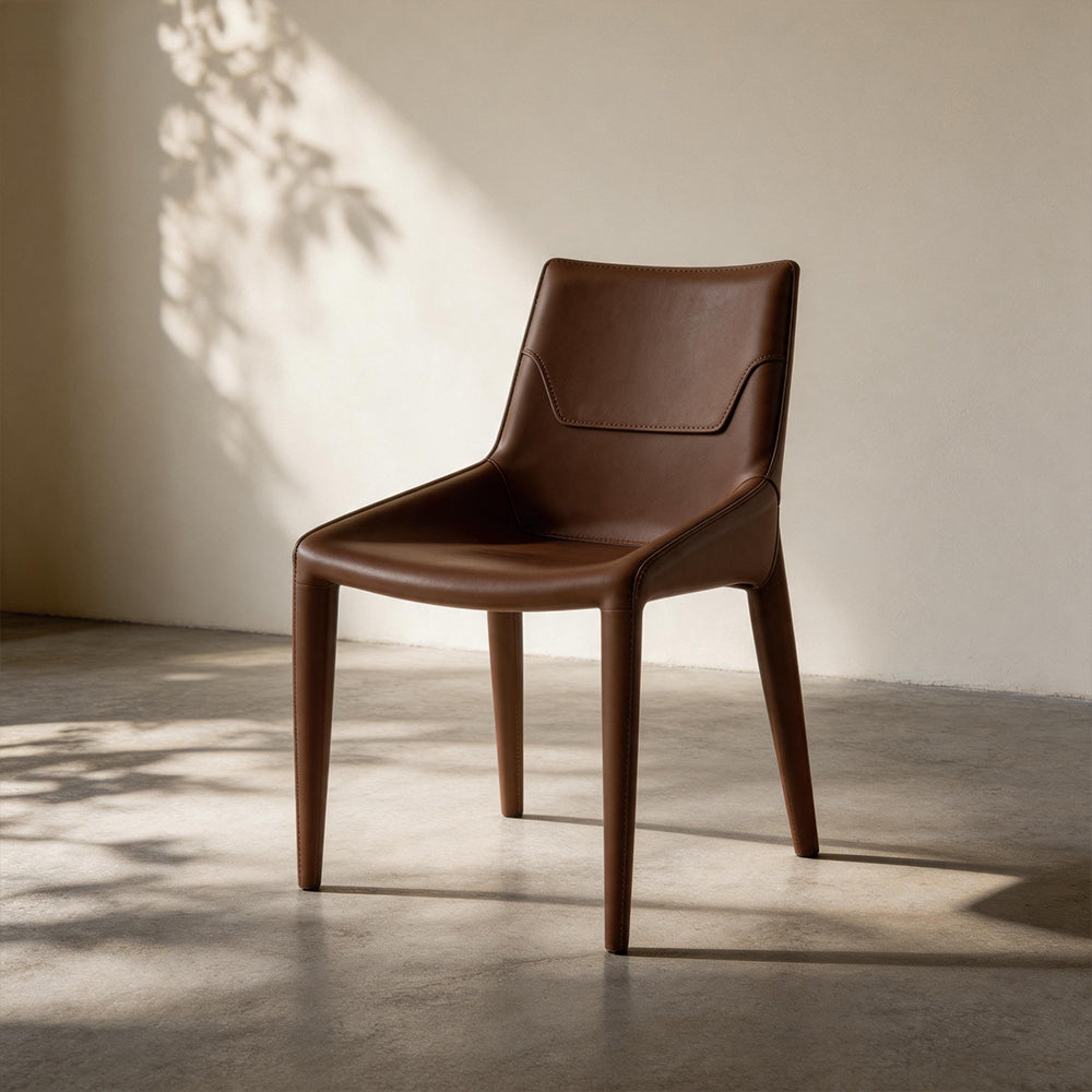 Modern Brown Leather-Look Dining Chair with Integrated Legs 1 Piece