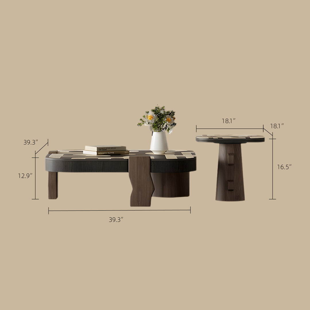 Modern Artistic Coffee Table Abstract Pattern Wood Center Table Irregular Shape Living Room Accent Table