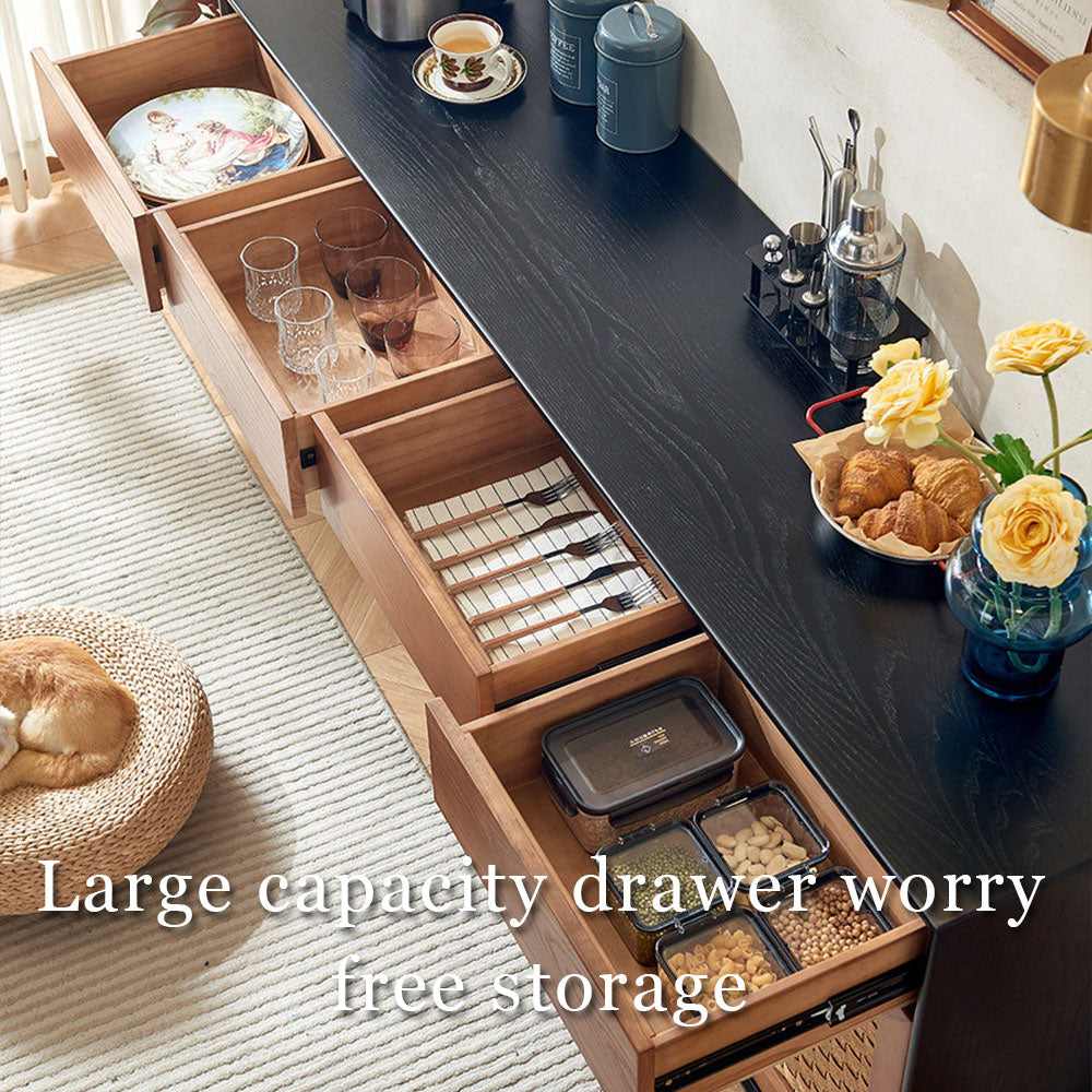 63" Bohemian Style Rattan Door Credenza Sideboard With Storage