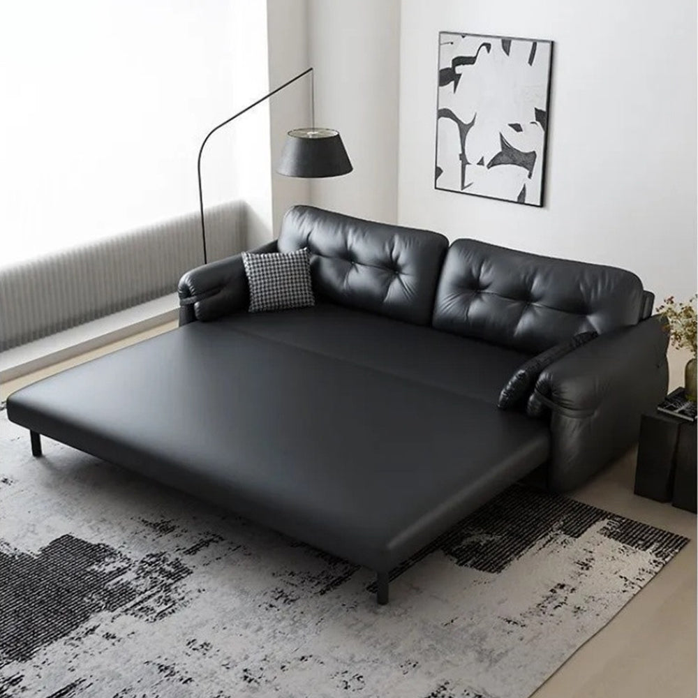 Modern Faux Leather Sofa Bed Convertible Sleeper Sofa Minimalist Folding Couch for Living Room