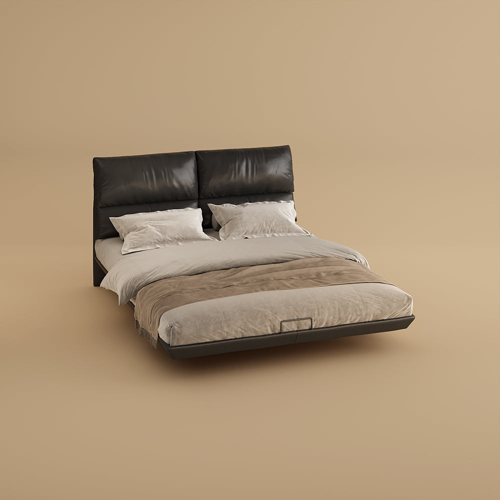 Contemporary Floating Platform Bed with LED Ambient Lighting & Upholstered Headboard