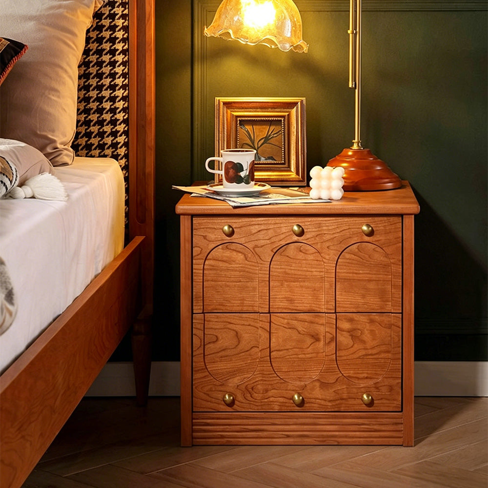 Vintage Solid Wood Bedroom Nightstand With Brass Knobs