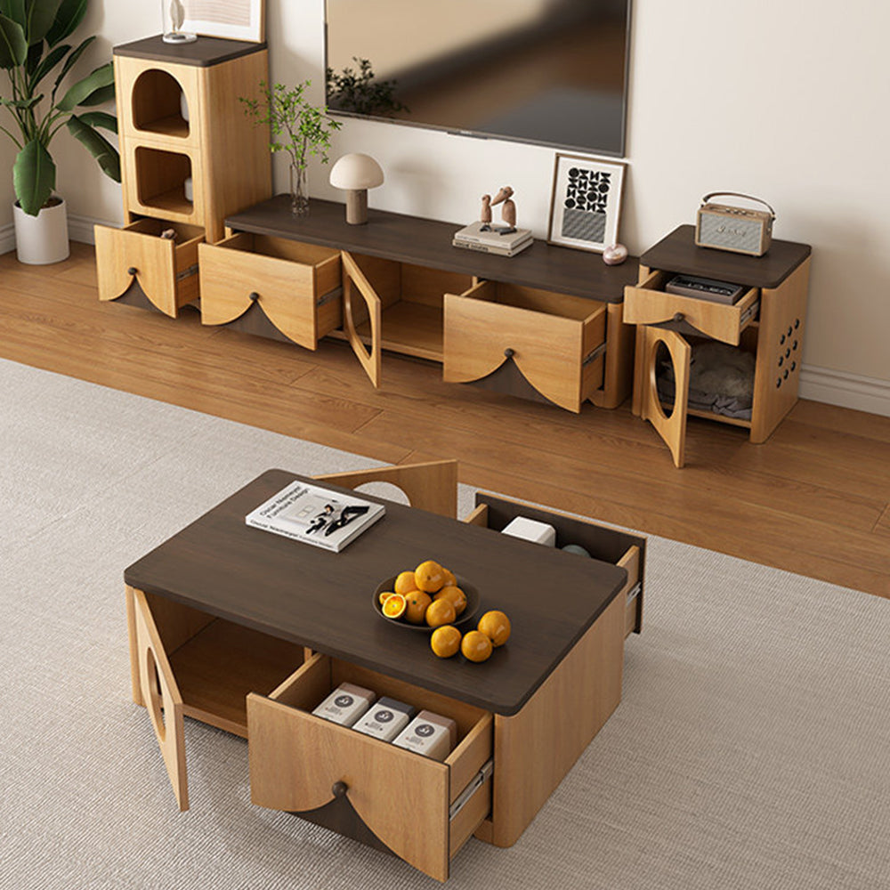 Modern Wooden Pet Friendly Storage Cabinet Coffee Table and TV Stand Set with Multi Functional Design