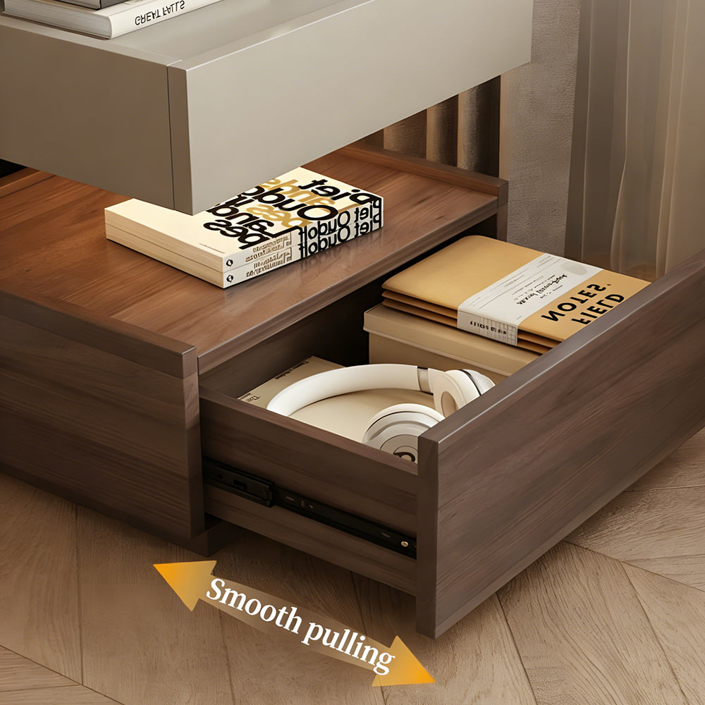 Modern Two Tier Bedside Table with Drawer Tray Top Nightstand Wood Storage Bedside Cabinet