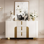 Load image into Gallery viewer, Sideboard Cabinet Modern Minimalist Ribbed Drawers Golden Base Marble Top Storage Unit
