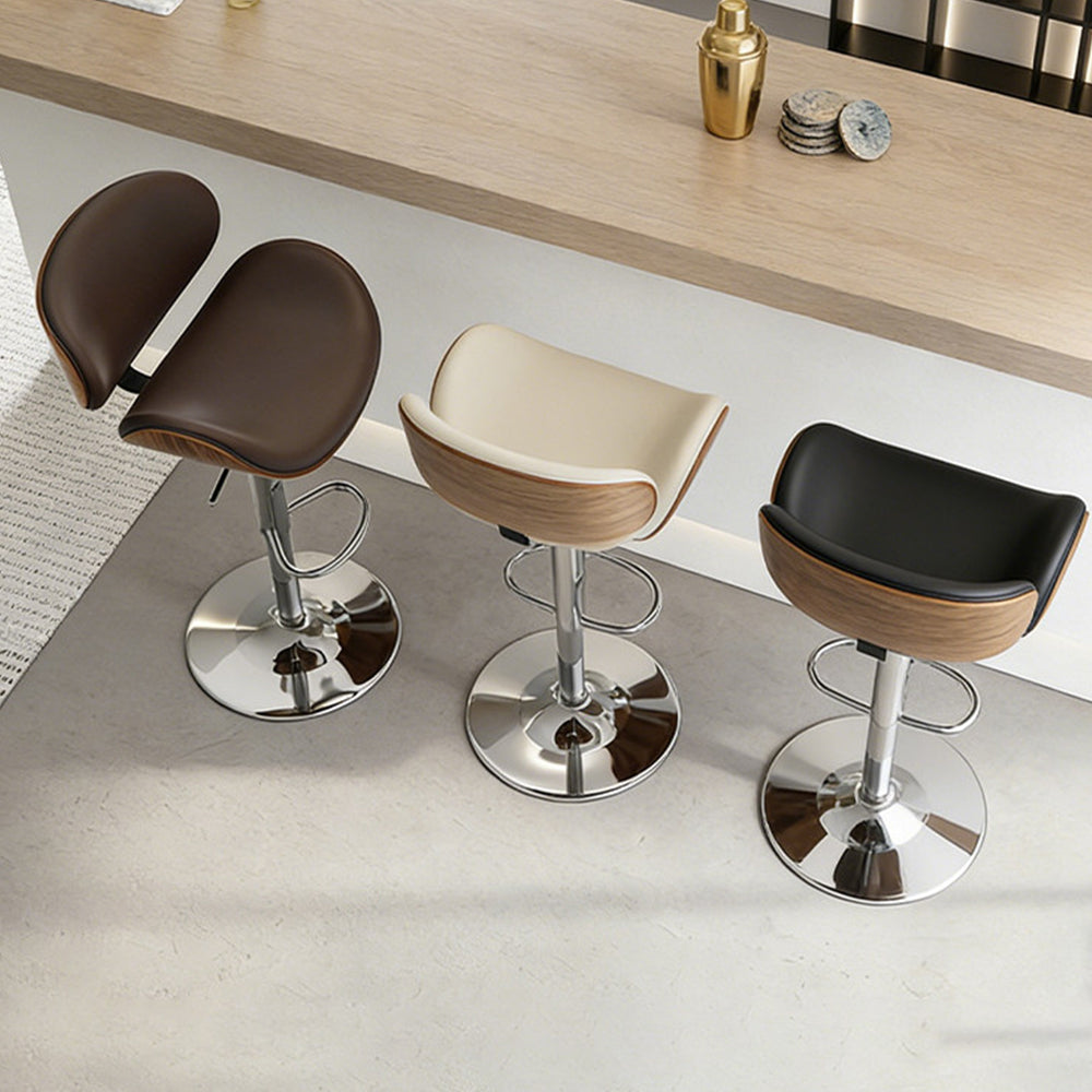 Modern Walnut Bentwood Adjustable Bar Stool Upholstered Swivel Counter Chair 1 Piece
