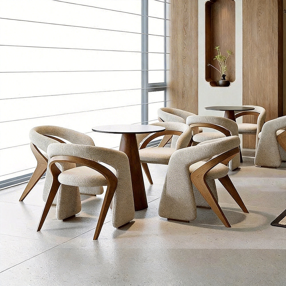 Modern Sculptural Accent Chair Upholstered Fabric with Solid Wood Frame Curved Artistic Design 1 Piece