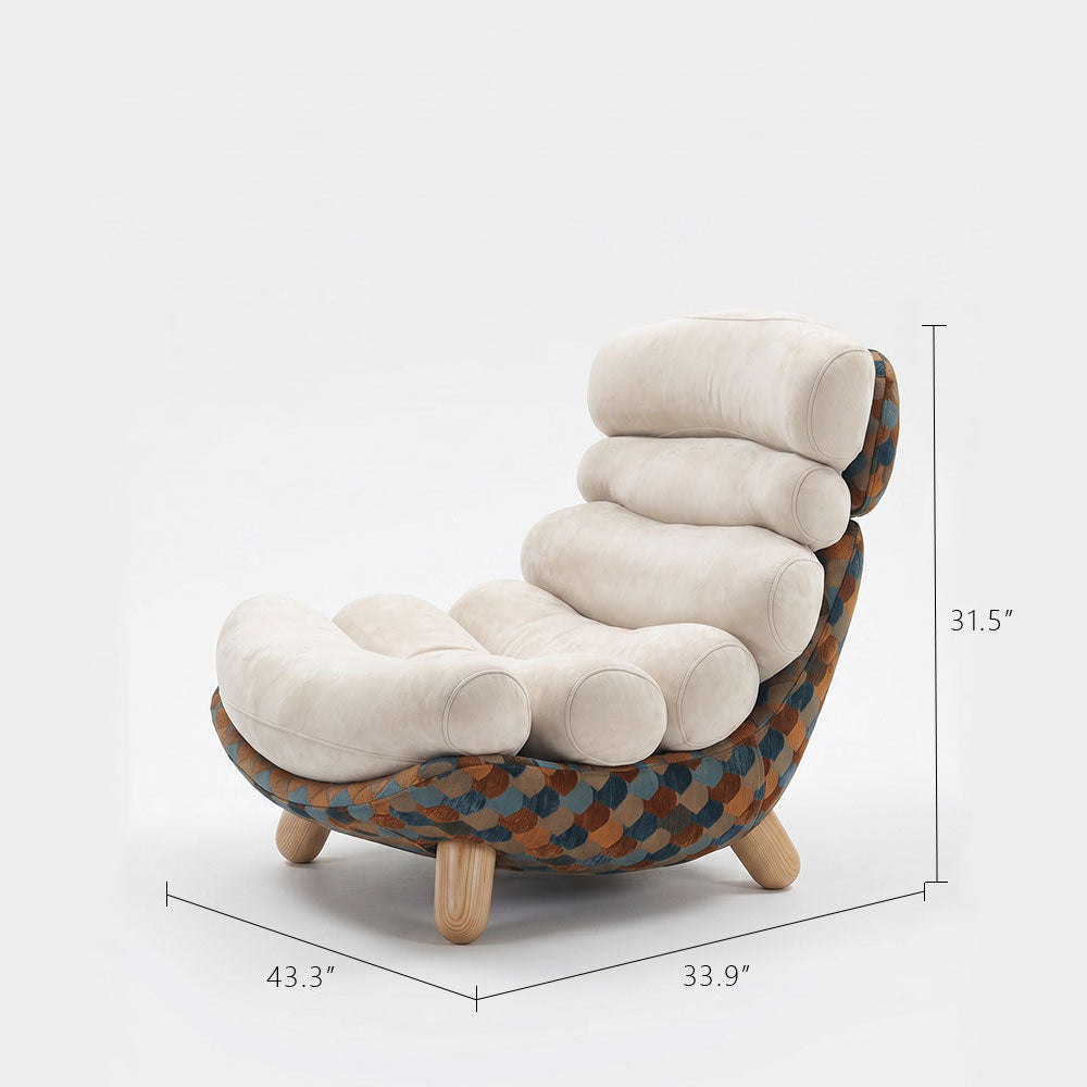 Modern Sculptural Lounge Chair with Plush Cushion and Solid Wood Legs