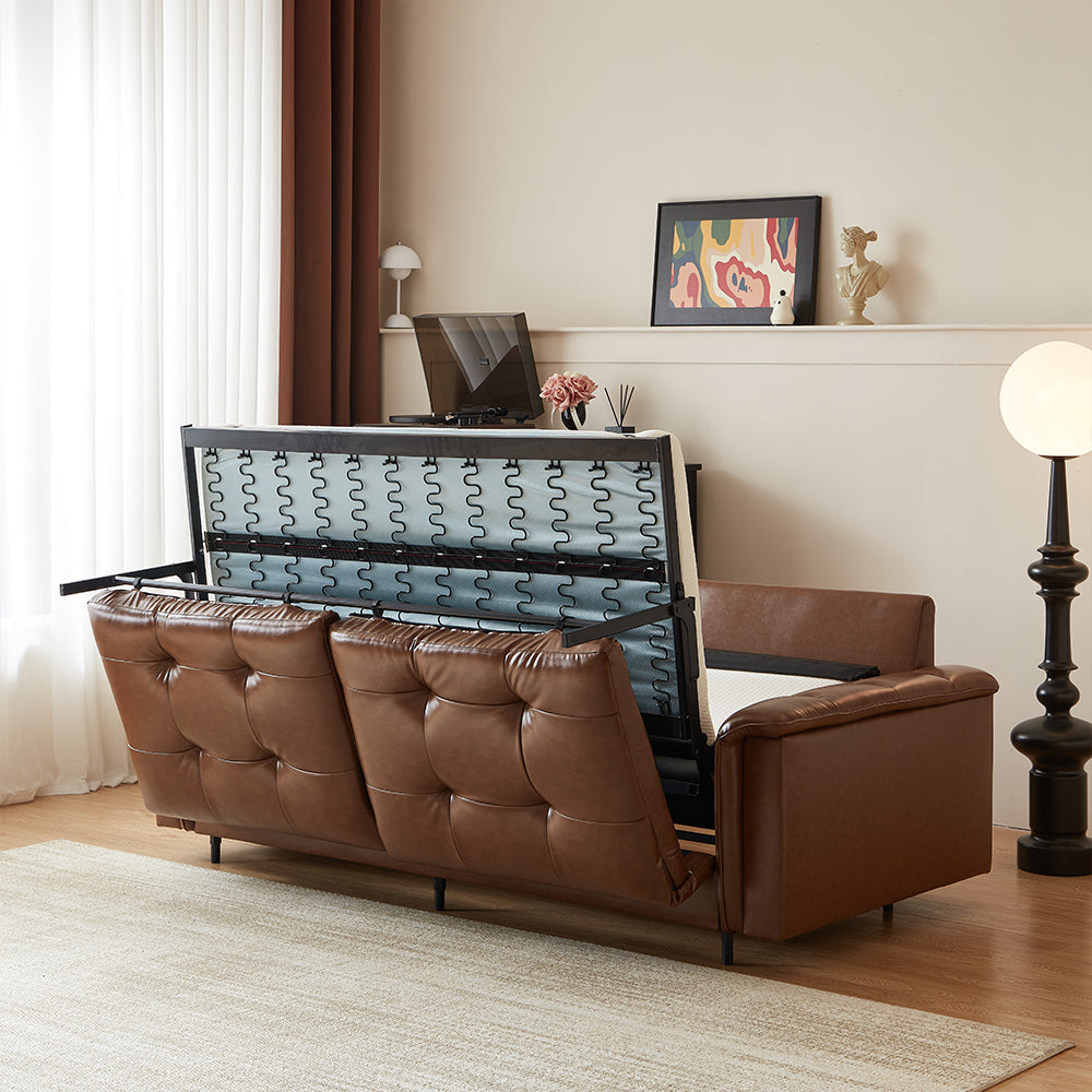 81.1'' Modern Faux Leather Sofa Bed with Pull-Out Mattress Convertible Sleeper Sofa