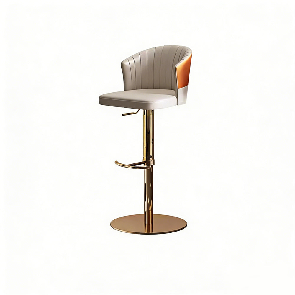 Modern Adjustable Swivel Bar Stool Cream Faux Leather Upholstered Counter Chair Stainless Steel Base 1 Piece