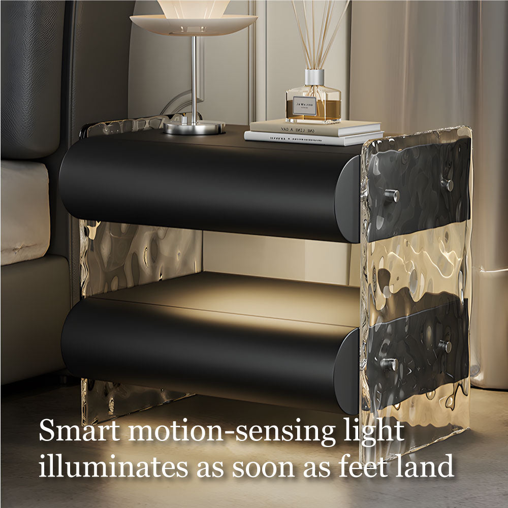 Modern Smart Nightstand Bedside Table with Ambient Lighting and Wireless Charging