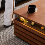 Load image into Gallery viewer, 29'' Square Walnut Coffee Table with Built-In LED Display Shelf
