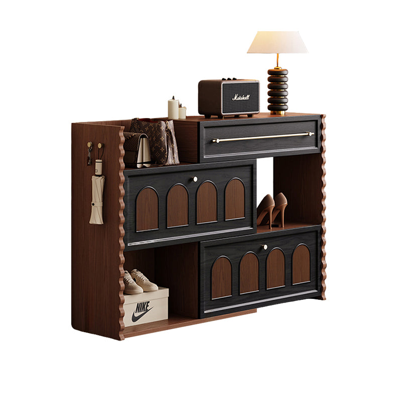 Extendable Shoe Cabinet Black & Walnut Modern Storage Organizer