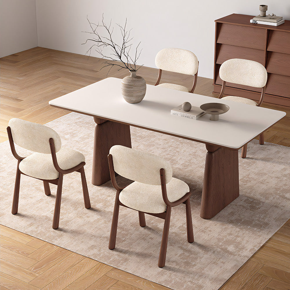 Set of 2 Modern Upholstered Dining Chair Solid Wood Frame Soft Boucle Seat Minimalist Comfort
