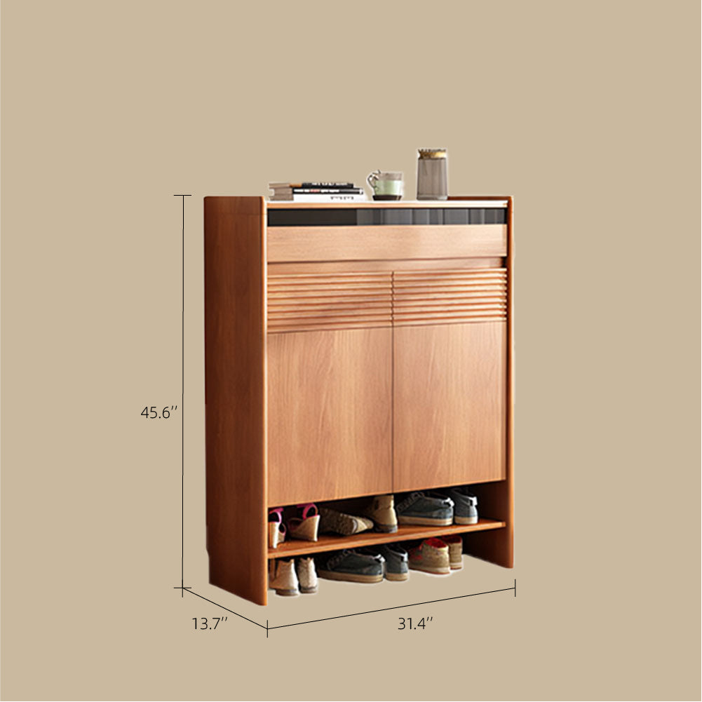 Modern Wood Shoe Cabinet with Doors Natural Entryway Storage Organizer with Open Shelf