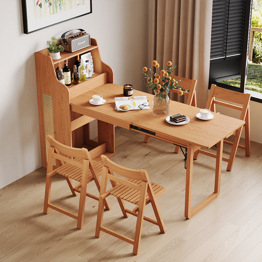 69" Rattan Cabinet Murphy Dining Table Set with USB Charging