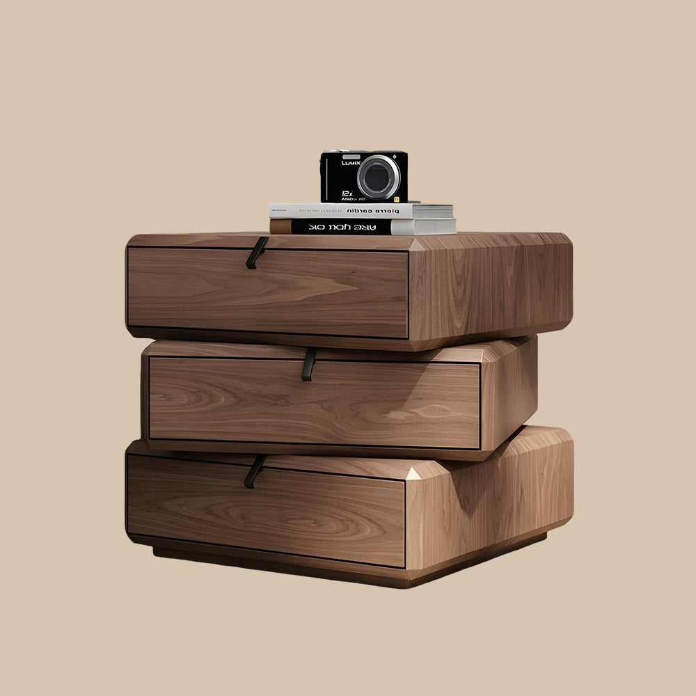 Modern Rotating Nightstand with 3 Spacious Drawers