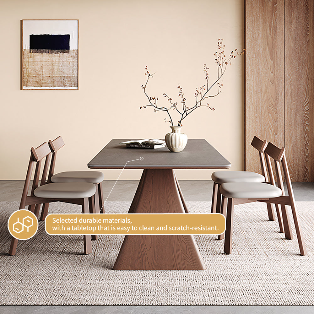 Contemporary Wooden Dining Table with Ceramic Top Modern Aesthetic