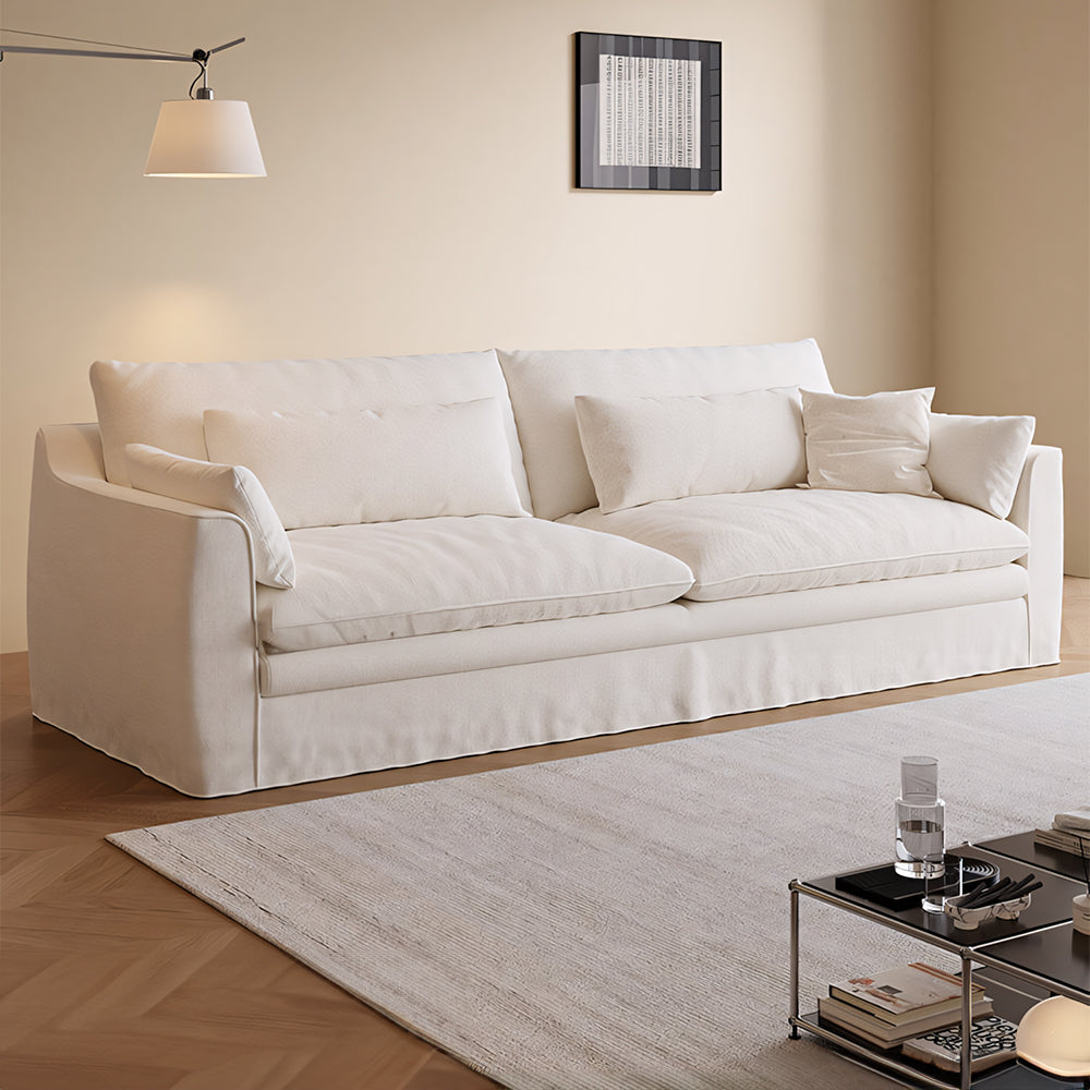 Modern Linen Fabric Sofa Removable Cover Deep Seat Feather Filled Couch