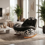 Load image into Gallery viewer, Bold Black Leather Rocking Lounge Chair with Patterned Fabric Shell
