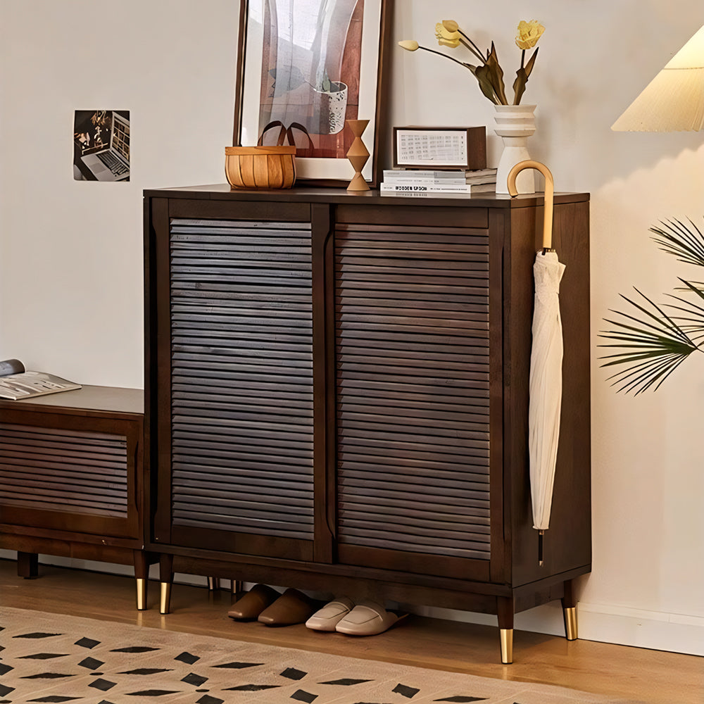 39.3'' Modern Wooden Louvered Door Shoe Cabinet Large Capacity Hidden Shoe Storage
