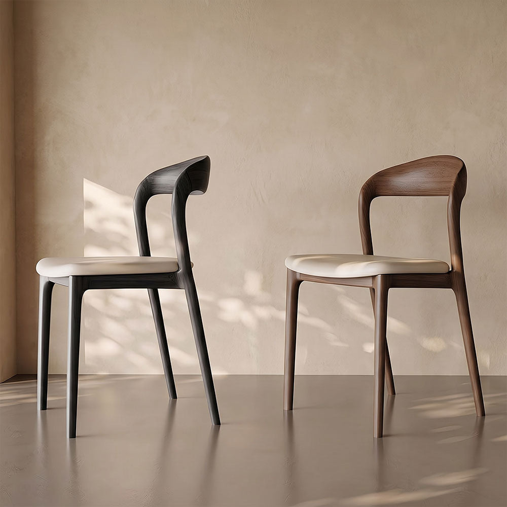 Modern Minimalist Dining Chair Faux Leather Seat Solid Wood Frame Black and Beige Accent Chair 1 Piece