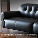 Load image into Gallery viewer, Modern Black Tufted Leather Sofa Minimalist Deep Seat Couch with Sculptural Armrests
