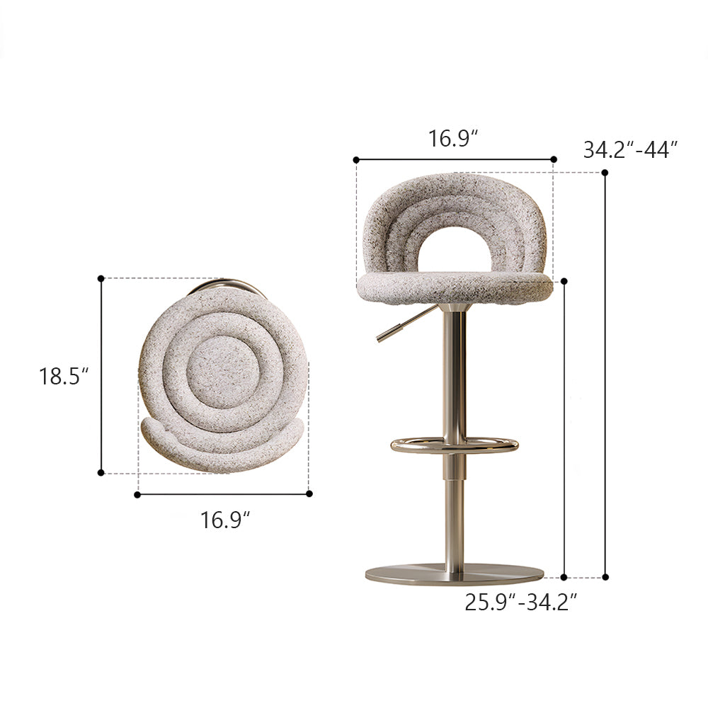 1 Piece Modern Boucle Adjustable Bar Stool with Sculptural Backrest and Stainless Steel Base