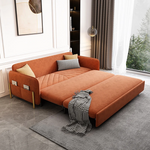 Load image into Gallery viewer, Velvet convertible sofa bed with pull-out storage drawer partially extended
